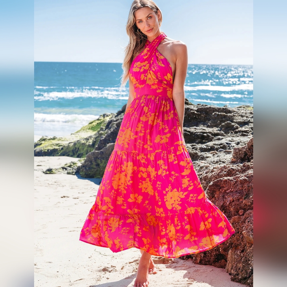 Cupshe Pink and Orange Floral Maxi Dress